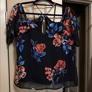Lily White Black and Red Floral Blouse
